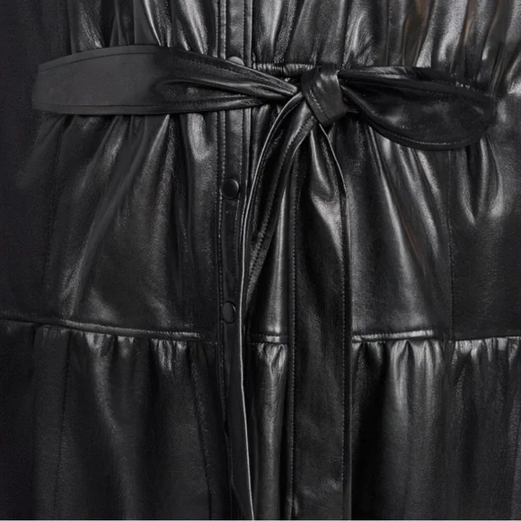 Alice + Olivia Miranda Vegan Leather Tiered Button Down Sleeveless Mini Dress - Picture 14 of 16